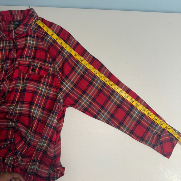 Wild Fable Womens M Button Down Shirt Flannel Plaid Hi-low Hem Pockets Holiday - Picture 11 of 11
